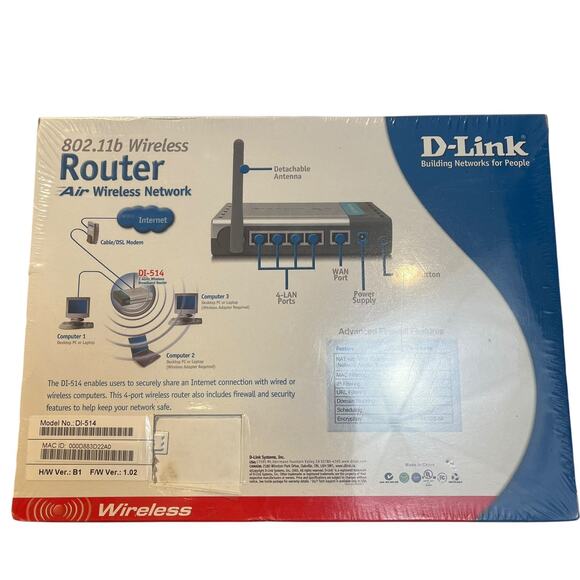 D-Link DI-514 Air Wireless Network Router 802.11b WiFi 11Mbps 4 Port - Picture 2 of 5